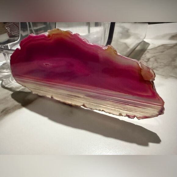 Pink Banded Agate Slice – Polished Crystal Display Stone 5.5” Vibrant Color - Picture 4 of 17